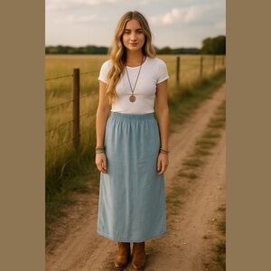 Elegant vintage Light Blue Denim Maxi Skirt small